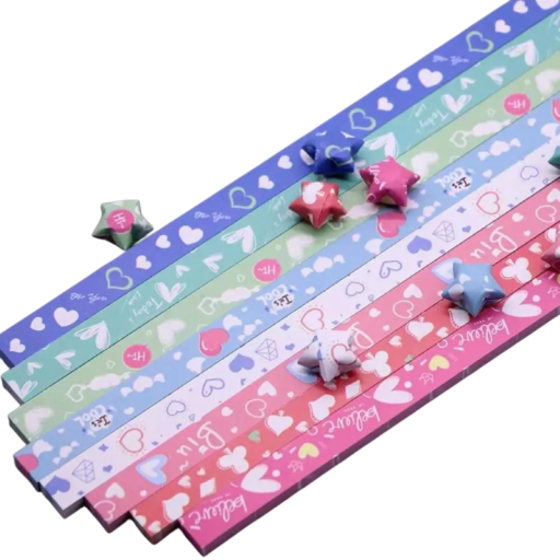 Origami papieren stroken 540 stuks 24 × 1 cm kleurig met hartjesmotief vouwpapier voor sterren DIY decoratie