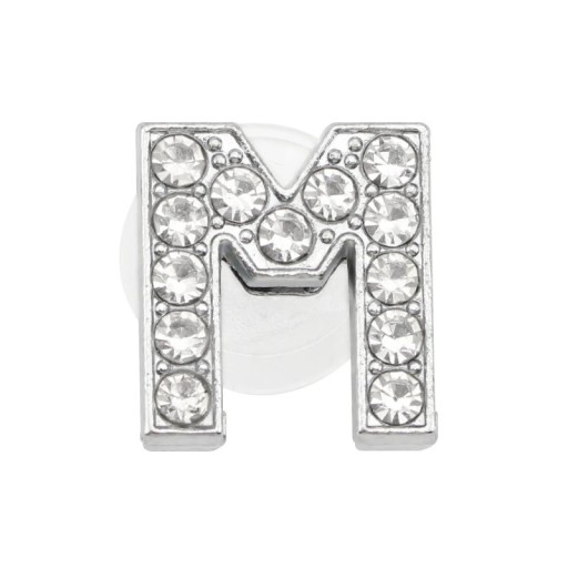 Ornement en strass pour crocs lettre M 2,5–3 cm décoration en PVC argentée pour personnaliser les chaussures et créer des initiales