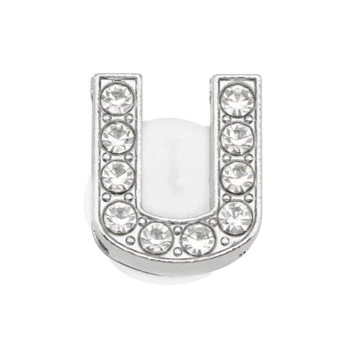 Ornement en strass pour crocs lettre U 2,5–3 cm décoration en PVC argentée pour personnaliser les chaussures et mettre en valeur les détails
