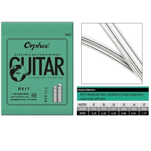 Orphee RX17 Sada strún pre elektrickú gitaru 10-46 Série RX Niklované struny so šesťhranným jadrom z uhlíkovej ocele Silný vyvážený tón