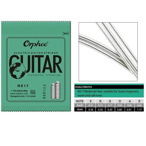 Orphee RX17 Set snaren voor elektrische gitaar 10-46 Serie RX Gecoate snaren met zeshoekige kern van koolstofstaal Sterke gebalanceerde toon