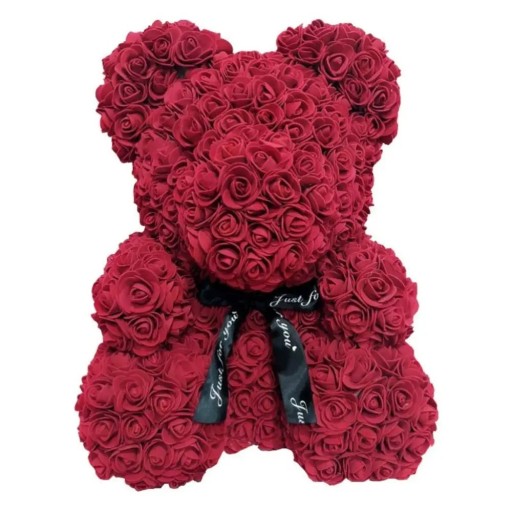 Osito de peluche de rosas artificiales con lazo Decoración hecha a mano Regalo romántico San Valentín Figura de flor Lujosa decoración interior Altura 25 cm