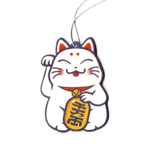 Osvěžovač vzduchu do auta přívěsek na zrcátko aromaterapie dekorace s motivem kočky Maneki Neko s mincí štěstí závěsný doplněk