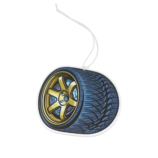 Osvěžovač vzduchu do auta závěsný na zpětné zrcátko motiv kola 8,5 × 9,5 cm pevné provedení modro žlutý doplněk interiéru