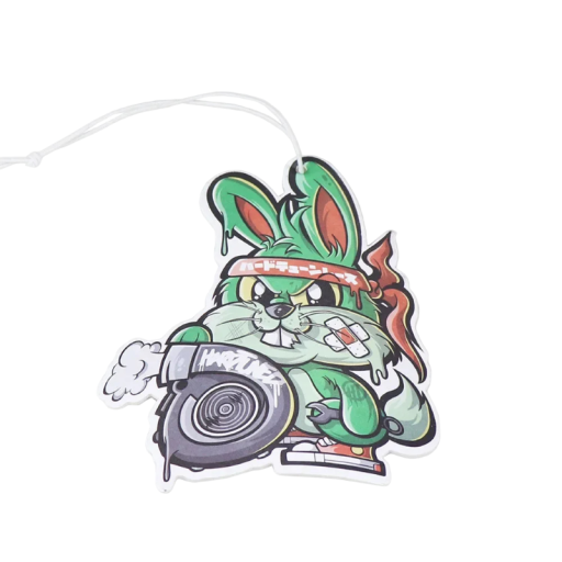 Osvěžovač vzduchu do auta závěsný na zpětné zrcátko motiv králíka 10 × 9 cm pevné provedení zeleno červený doplněk interiéru