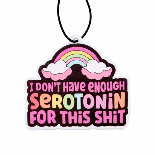 Osvěžovač vzduchu do auta závěsný s citací „I don’t have enough serotonin for this shit“ 7 × 6,2 cm barevný motiv duhy dekorace