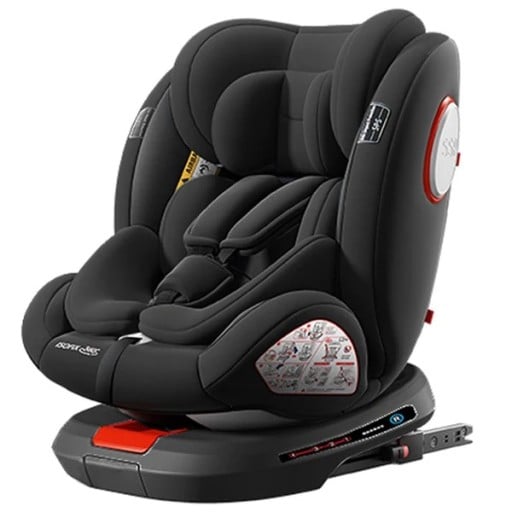 Otočná dětská autosedačka 360 stupňů 0 až 36 kg ISOFIX a opěrná noha pětibodové pásy boční ochrana nastavitelná opěrka hlavy šedočerná