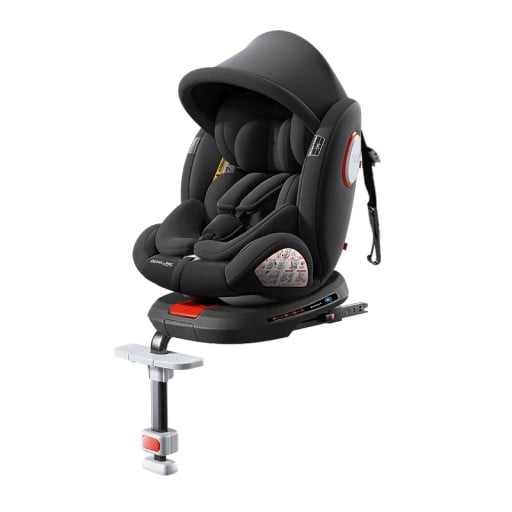 Otočná dětská autosedačka 360 stupňů 0 až 36 kg ISOFIX opěrná noha pětibodové pásy sluneční stříška opěrka nohou boční ochrana šedočerná