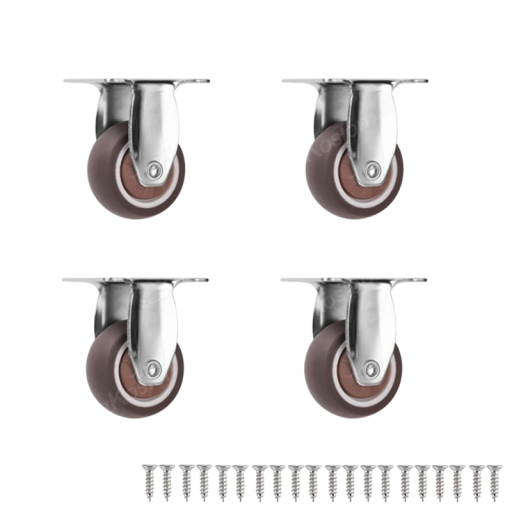 Otočná nábytková kolečka bez brzdy, nosnost 135 kg, šířka 18 mm, montážní deska 44,5×38 mm, kov a plast, hnědo-stříbrná, pro nábytek