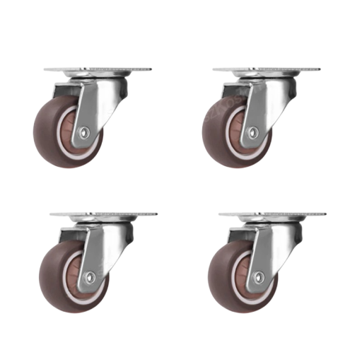 Otočná nábytková kolečka bez brzdy, šířka kola 13 mm, montážní deska 37,5×31 mm, rozteč 28×24 mm, hnědé kolo, nosnost 48 kg
