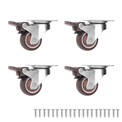 Otočná nábytková kolečka s brzdou 13 mm, montážní deska 37,5×31 mm, rozteč 28×24 mm, hnědá, nosnost 48 kg, pro nábytek