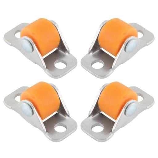 Otočné nábytkové kolieska 4 ks, priemer 12 mm, šírka 9 mm, základňa 12,8×28 mm, montážny otvor 4,2 mm, oranžové prevedenie, pre ľahký nábytok