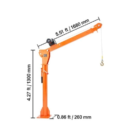 Otočný jeřáb HXCZDJ-01 elektrický naviják 3500 lbs 360° nosnost 499 kg 168 x 130 x 26 cm legovaná ocel Oranžový Pro zvedání břemen