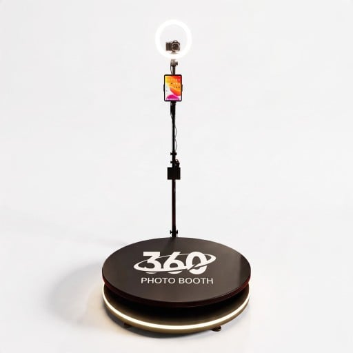 Otoczna fotobudka 360° 100 cm Panoramiczna platforma selfie RGB LED Prstencowe światło Pilot Pojemnik transportowy Czarny Na wydarzenia