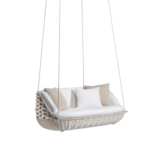 Outdoor-Hängesessel für zwei Personen 133x81 cm aus Rattan mit Kissen für Terrasse, Balkon und Garten