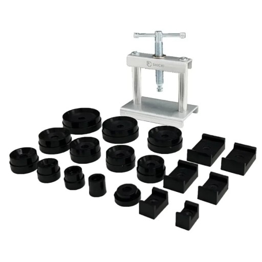 Outil de pressage pour couvercles de montres avec 18 embouts y compris des formes rondes et carrées Presse manuelle avec construction en métal pour la réparation de montres