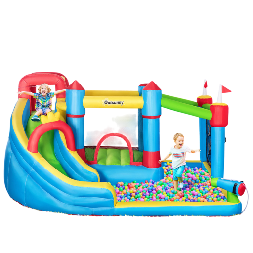 Outsunny Inflatable Children's Water Castle Slide Trampoline and Water Cannon 390 x 300 x 197 cm Oxford Colourful For Garden for Children Aged 3-8 Years