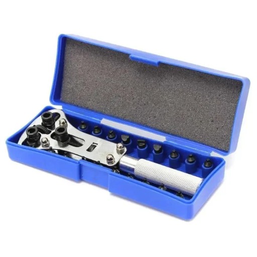 Ouvre-capsules professionnel pour montres avec 3 mâchoires et 18 embouts dans un étui de protection pour service et remplacement de piles