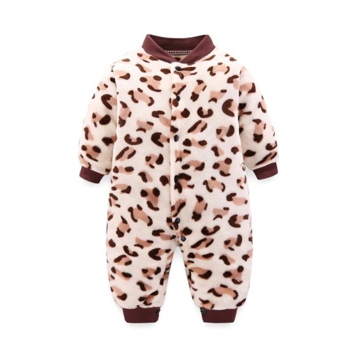 Overal de Inverno e Primavera para Bebés Overal de Flanela Peluche com Padrão de Leopardo Roupa Macia para Bebés em Poliéster para Meninos