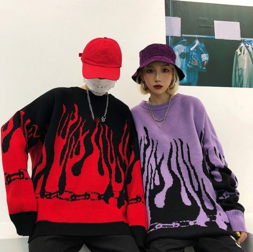 Oversized sweater til kvinder med flammemotiv