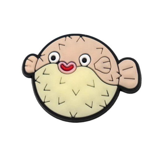 Ozdoba a crocsy felfújható hal puffer fish 2–3 cm PVC bézs-sárga dekoráció a crocs cipőhöz aranyos tengeri motívum könnyű felhelyezés