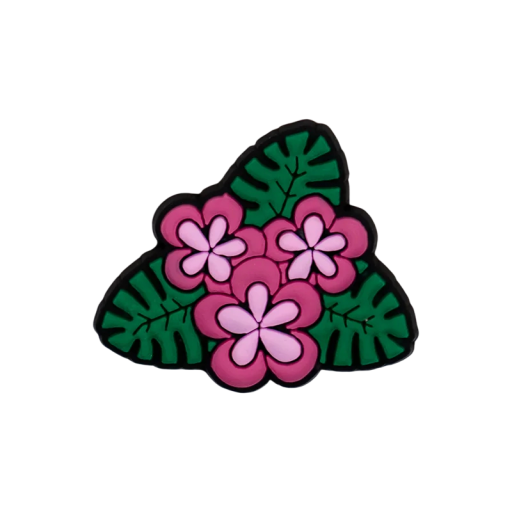 Ozdoba på crocs rosa tropiska blommor med blad PVC dekoration grön rosa till crocs skor växtmotiv lätt att sätta på