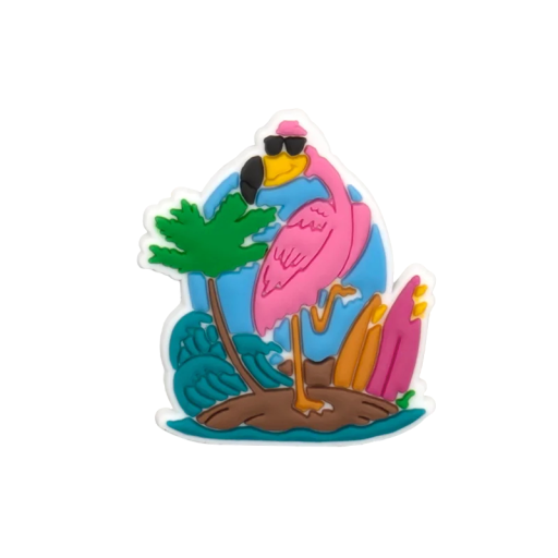 Ozdoba pentru încălțăminte crocsy flamingo surf palmier PVC decorare roz, verde, albastru, multicolor, accesoriu pentru crocsuri, ușor de montat