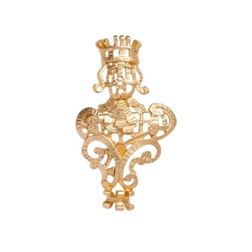 Ozdobna broszka figurka z koroną pin odznak metalowy złoty dekoracyjny reliefowy wzór elegancki dodatek do odzieży klapy płaszcza