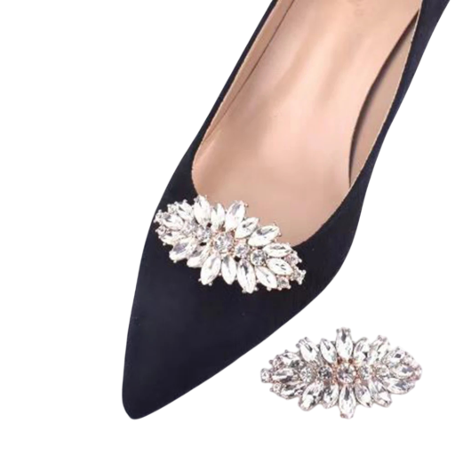 Ozdobná spona na lodičky oválný tvar s kamínky kov s připínacím klipem dekorace na boty elegantní doplněk pro úpravu vzhledu obuvi