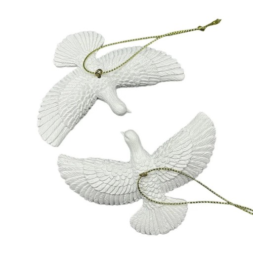 Ozdoby świąteczne gołąbki 9 cm x 6 cm Zestaw 2 sztuki Szczegółowe białe dekoracje z sznurkiem do zawieszenia Delikatny motyw ptaszków na choince Świąteczna dekoracja