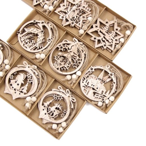 Ozdodas de Natal em Madeira 12 pcs C591