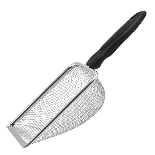 Pá de rede em aço inoxidável 27,5 x 10 x 5 cm para répteis para limpeza de terrários com malha de 5 x 5 mm