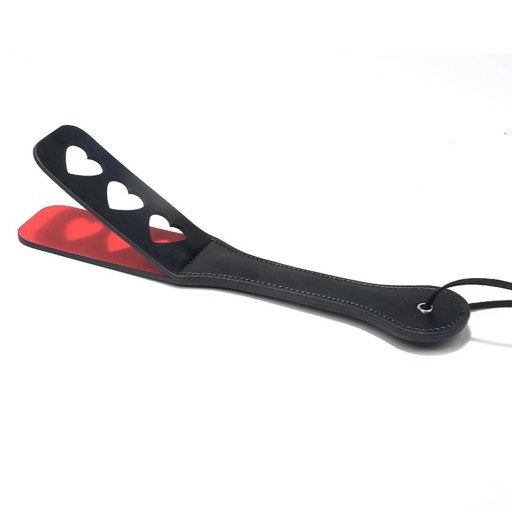 Paddle da equitazione con cinturino da polso 32 x 5,5 x 3,5 cm Pelle artificiale con impugnatura morbida Intagli a forma di cuore Nero-rosso Per addestramento equestre