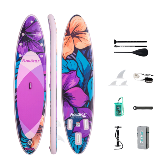 Paddleboard Funwater inflable SUP tabla 335 x 84 x 15 cm Capacidad 165 kg Juego con remo 3 aletas bomba y mochila Para lagos mar y ríos
