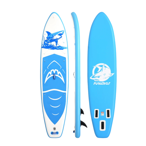 Paddleboard Funwater SUPFW49B Inflable 350x84x15 cm Capacidad 180 kg PVC con Remo Asiento Bomba y Mochila Color Azul con Tiburón