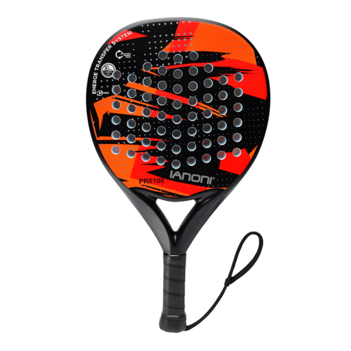 Padel raketa černo červená uhlíková vlákna povrch EVA paměťová pěna jádro 3,7 cm tloušťka 26 cm šířka 34 cm délka 12 cm rukojeť