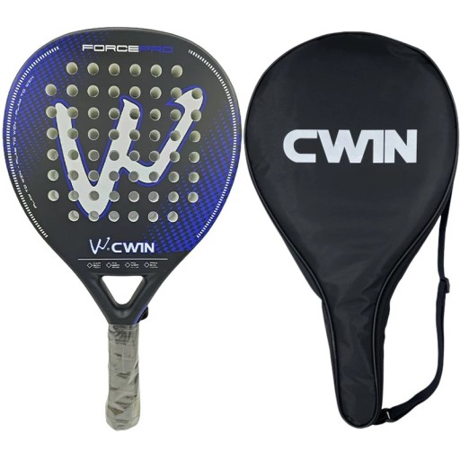 Padelová pálka CWIN Force Pro rukojeť z uhlíkových vláken karbonový rám přepravní obal kapkovitý tvar pro rekreační i pokročilé hráče