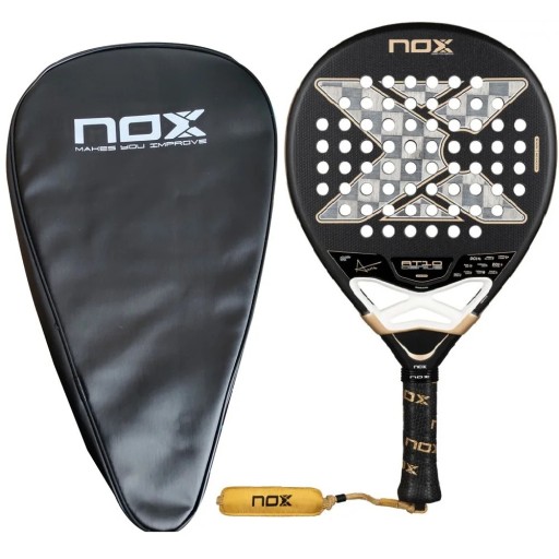 Padelová pálka NOX AT10 Genius 18K karbon 18K povrch rám z uhlíku ochranný obal Černá a zlatá Agustín Tapia pro pokročilé hráče luxury series