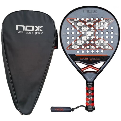 Padelová pálka NOX AT10 Genius 18K karbon 18K povrch rám z uhlíku ochranný obal Šedá a oranžová Agustín Tapia pro pokročilé hráče luxury series