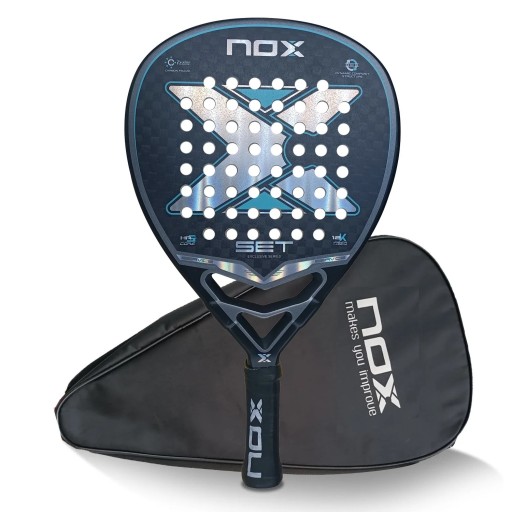 Padelová pálka NOX Set 12K karbon 12K povrch rám z uhlíku kapkovitý tvar Černá a modrá pro rekreační hráče exclusive series