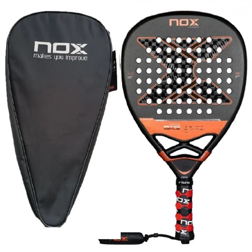 Padelracket NOX AT10 Genius 12K kolfiber 12K yta ram av kolfiber skyddande fodral Svart och orange Agustín Tapia för avancerade spelare luxury series