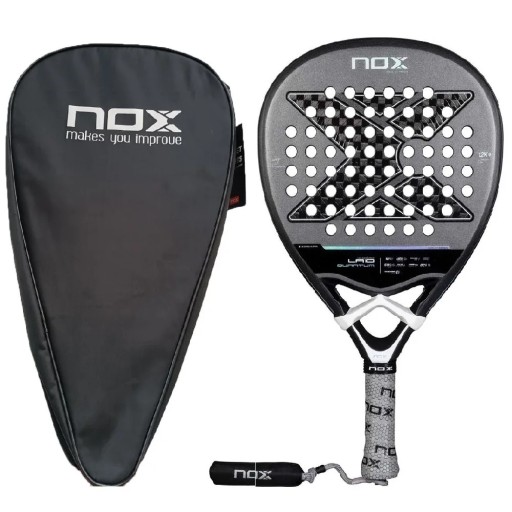 Padelracket NOX LA10 Quantum 12K kolfiber 12K yta ram av kolfiber skyddande fodral Grå och svart för avancerade spelare luxury series
