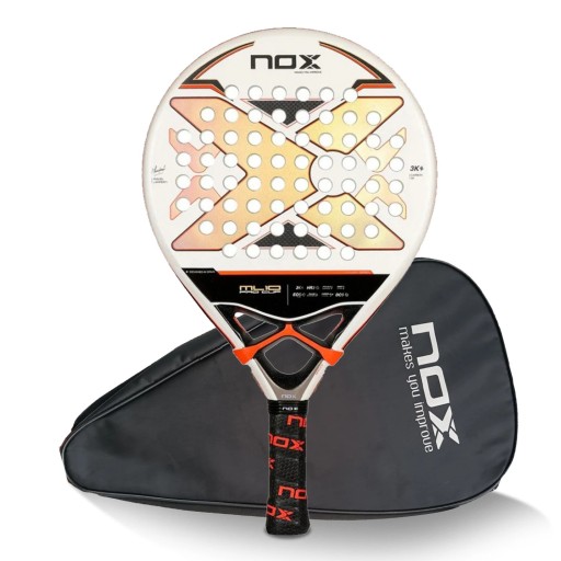 Padelracket NOX ML10 Pro Cup 3K karbon 3K yta ram av kol och skyddande fodral Vit för avancerade spelare Miguel Lamperti lyxserie