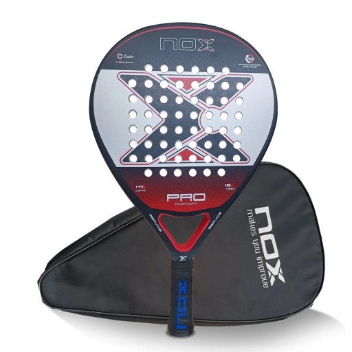 Padelracket NOX Pro 12K kolfiber 12K yta ram av kolfiber droppform Grå och röd för rekreationsspelare exklusiv serie