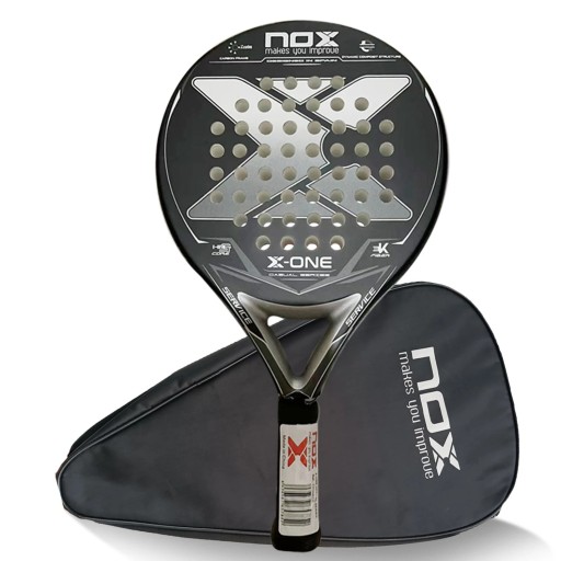 Padelracket NOX X-One med bärväska handtag av kolfiber kolfiberram 3K fiber Svart och grå för rekreationsspel på padel