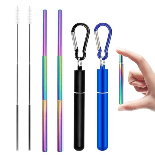 Paille pliante en acier inoxydable avec étui