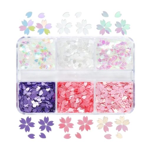 Paillettes en forme de pétales de fleurs 3-4g Couleurs variées Paillettes décoratives dans une boîte avec 6 compartiments pour couture scrapbooking