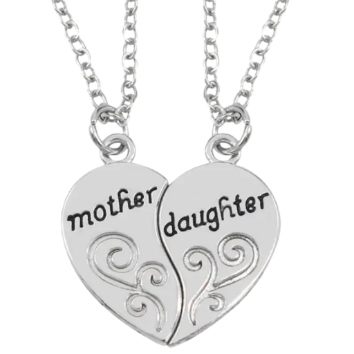 Pair of Silver-Plated Necklaces 50 cm with 3 cm Pendants for Mother and Daughter Heart-Shaped Necklace Symbol of Love and Connection