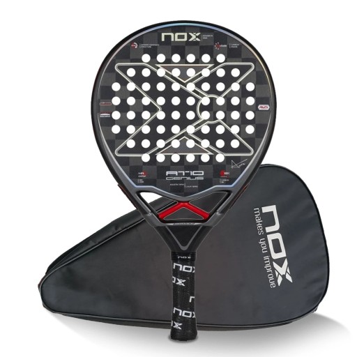 Pala de Padel NOX AT10 Genius 18K carbono 18K superficie marco de carbono funda protectora Negra para jugadores avanzados Agustín Tapia luxury series