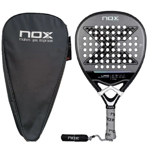 Pala de Padel NOX LA10 Quantum 12K carbono 12K superficie marco de carbono funda protectora Gris y negro para jugadores avanzados luxury series